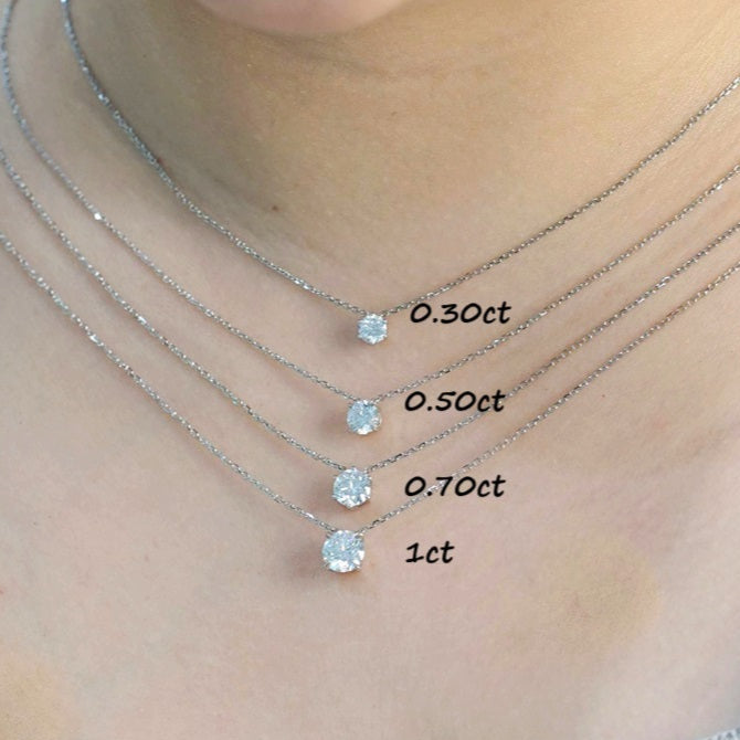 18K金簡約4爪單粒培育鑽石頸鏈 <總數 0.20ct - 1.50ct+>