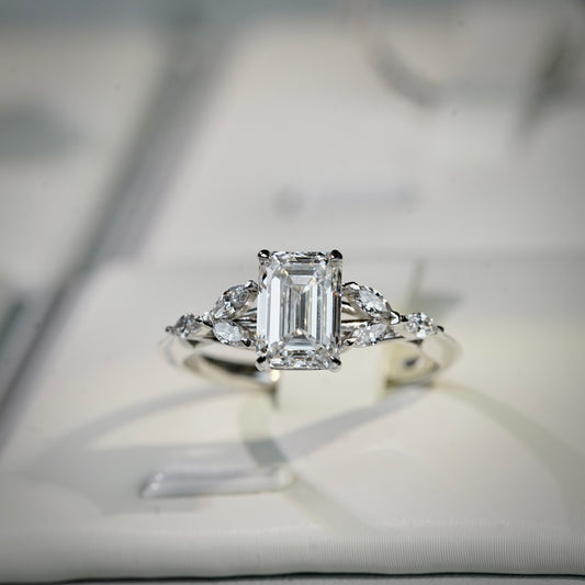 In-Stock PT950 1.54cts Emerald Cut Lab Grown Diamond Ring (MARIAN - R24807EMA)