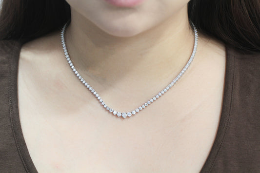 18K 金3爪培育鑽石網球頸鏈 <總數 12.00ct+>