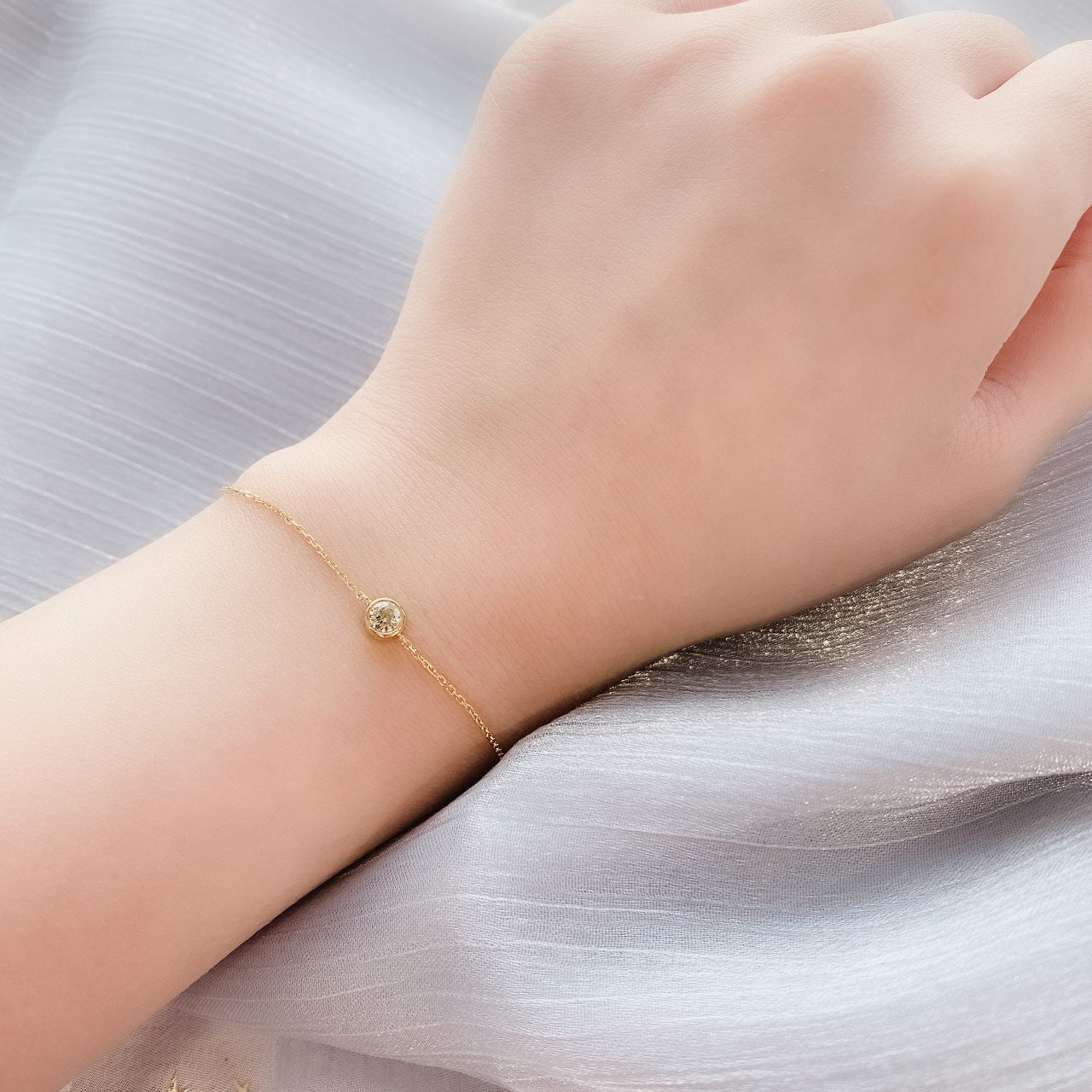 18K Gold Simple Solitaire Lab Grown Diamond Bracelet <Total 0.20ct - 1.50ct+>