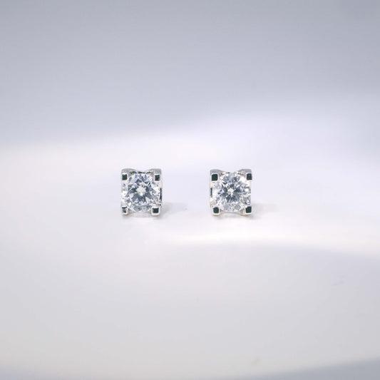 18K金圓形培育鑽石耳環 | D-E VVS Ideal Ex Ex | 經典四爪(馬蹄形底托)| <總數 0.60ct - 2.00ct+>