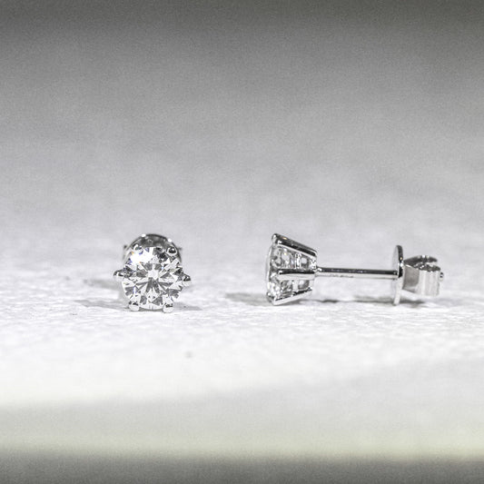 18K金6爪單粒培育鑽石耳環 <總數 0.40ct - 3.00ct+>
