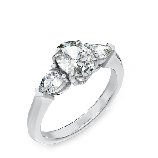 REMI 橢圓形培育鑽石戒指托|三石設計配梨形側鑽(18K 金/鉑金)– R24806OVA