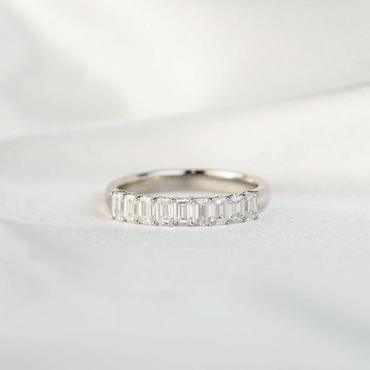 In-Stock PT950 0.869ct (0.09ct each) Emerald Cut Lab Grown Diamonds Anniversary Ring