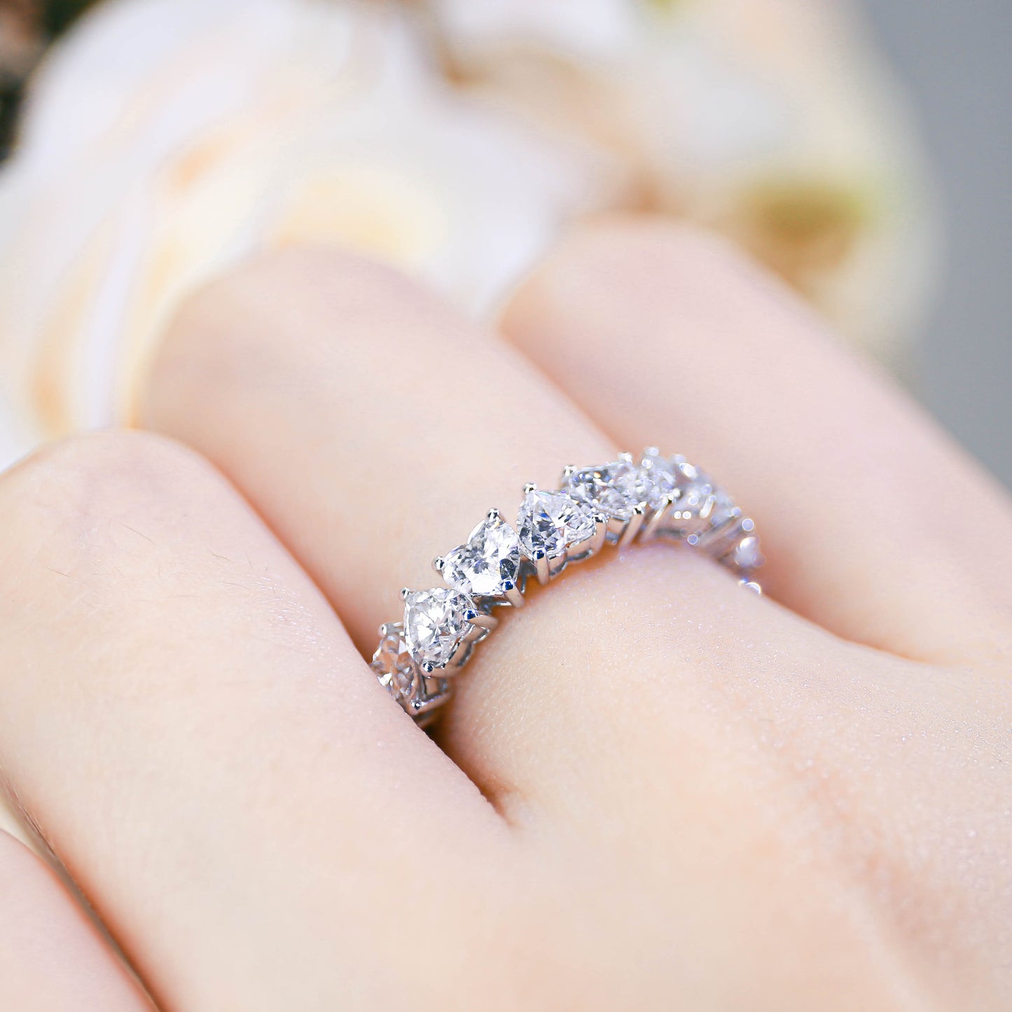 現貨 18K金 3.82ct (每粒0.21ct) 心形培育鑽石全圈線戒