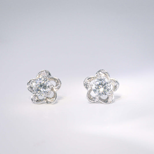 18K金圓形培育鑽石耳環 | D-E VVS Ideal Ex Ex | 開放式花卉設計底托| <總數 0.60ct - 1.40ct+>