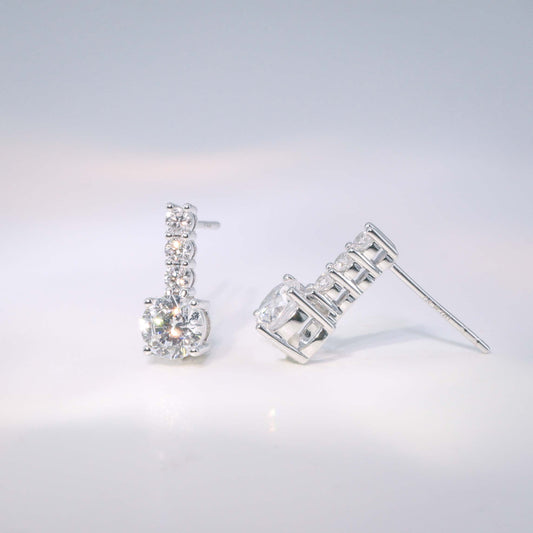 18K金圓形培育鑽石耳環 | D-E VVS Ideal Ex Ex | 直線鑲鑽垂墜設計 | <總數 0.60ct - 2.00ct+>