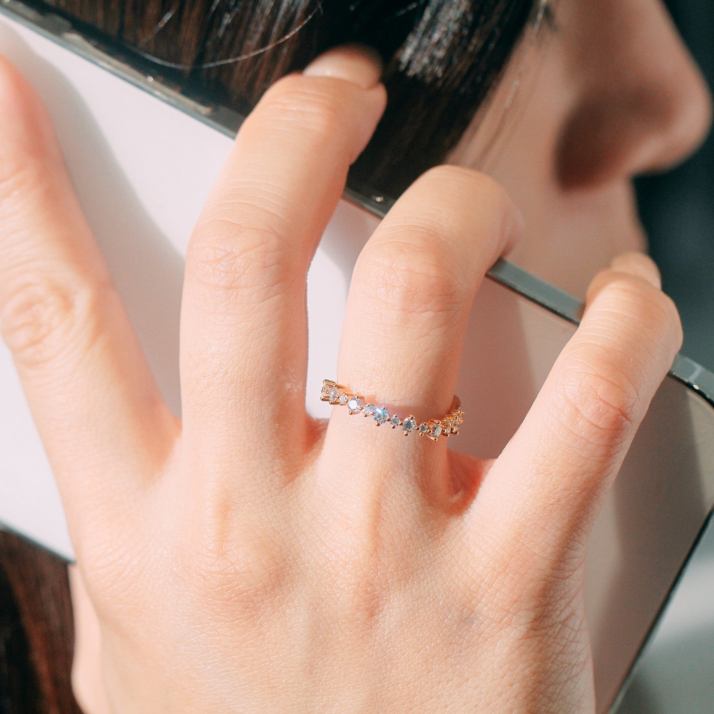 現貨 18K金 流線形培育鑽石線戒 (TMLR1206)