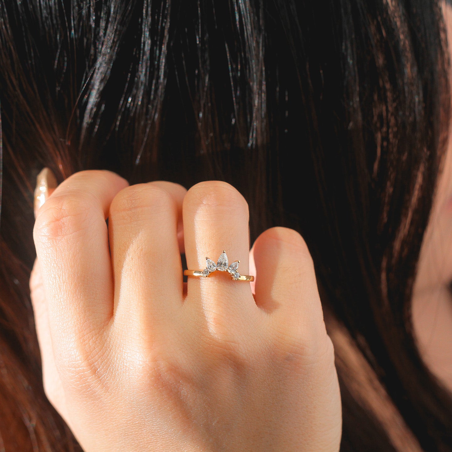 現貨 18K金 梨形培育鑽石半月戒指 TMLR1212