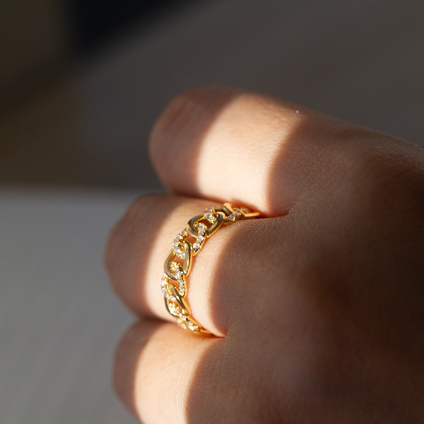 現貨 18K金 鏤空古巴鏈戒指 (TMLR1215)