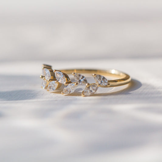 現貨 18K金 馬眼形培育鑽石月桂葉戒指 (TMLR1217)