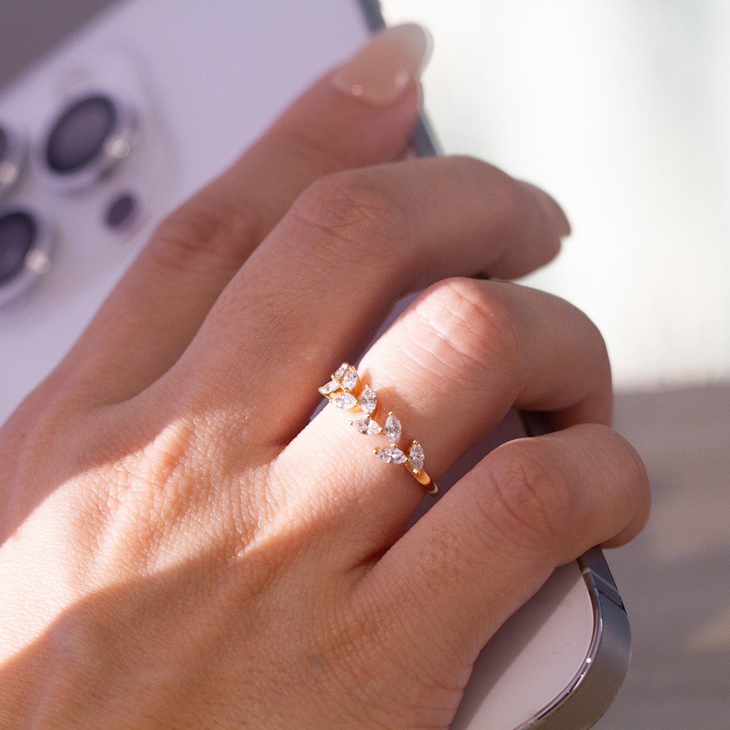 現貨 18K金 馬眼形培育鑽石月桂葉戒指 (TMLR1217)