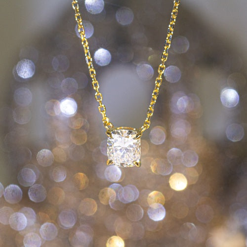 18K金墊形單粒培育鑽石頸鏈 <總數 0.20ct - 1.50ct+>
