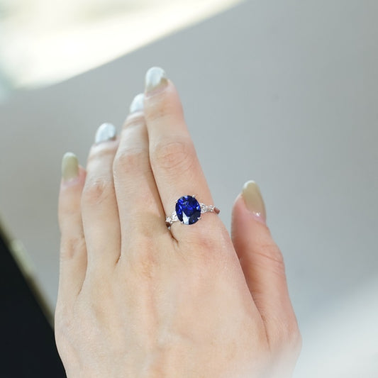 5.06cts橢圓形培育藍寶石戒指(鉑金PT950) 現貨