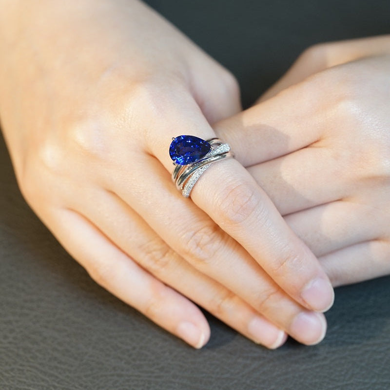 5.50cts梨形培育藍寶石戒指(鉑金PT950) 現貨