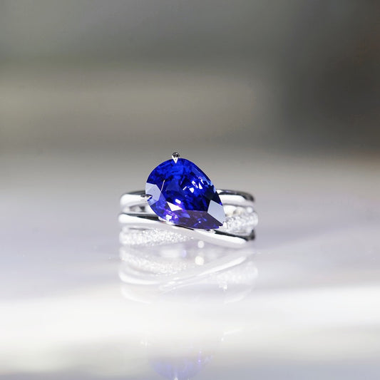 5.50cts梨形培育藍寶石戒指(鉑金PT950) 現貨