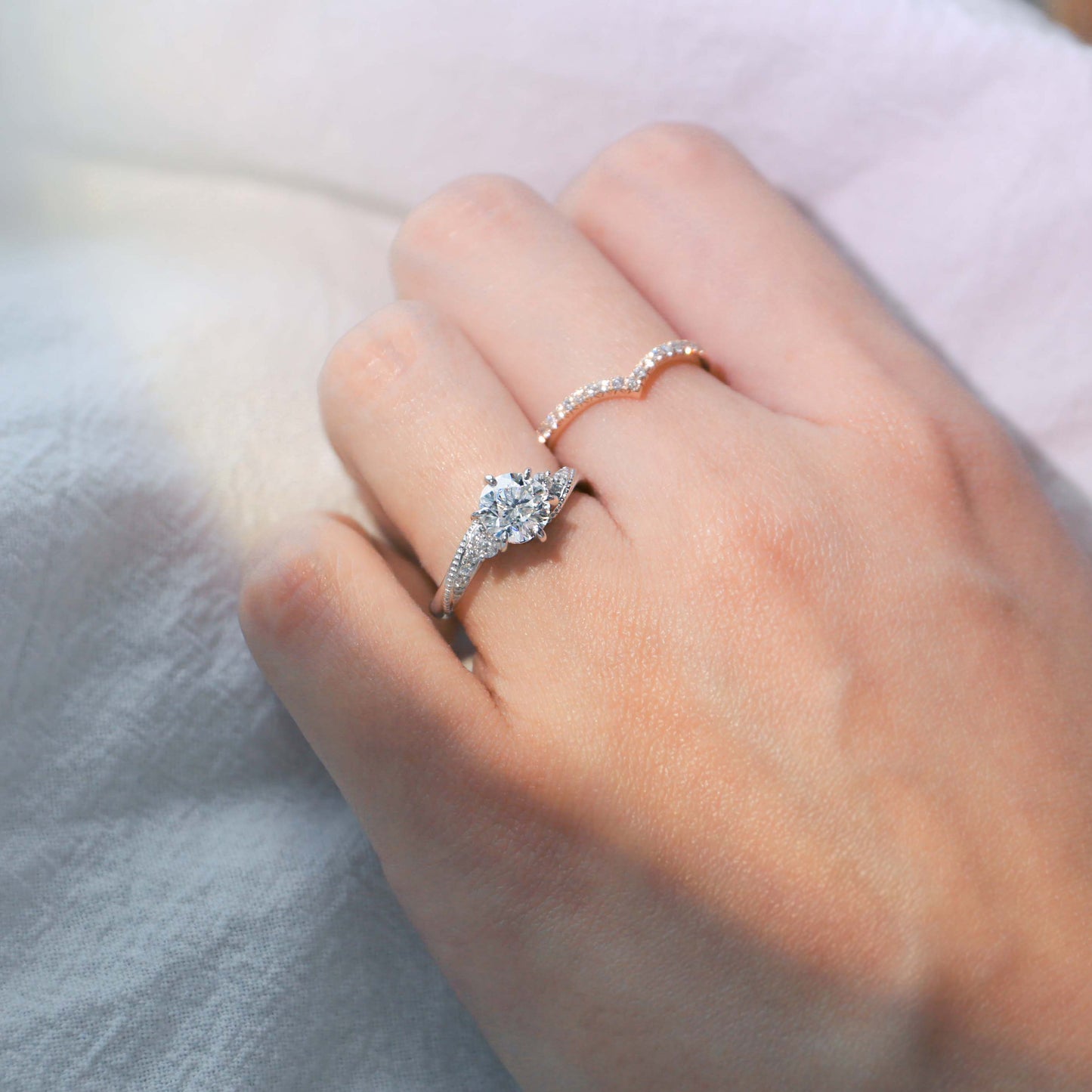 EUDORA 培育鑽石戒指托|扭臂鑲鑽戒圈(18K 金/鉑金)– SGK1122a