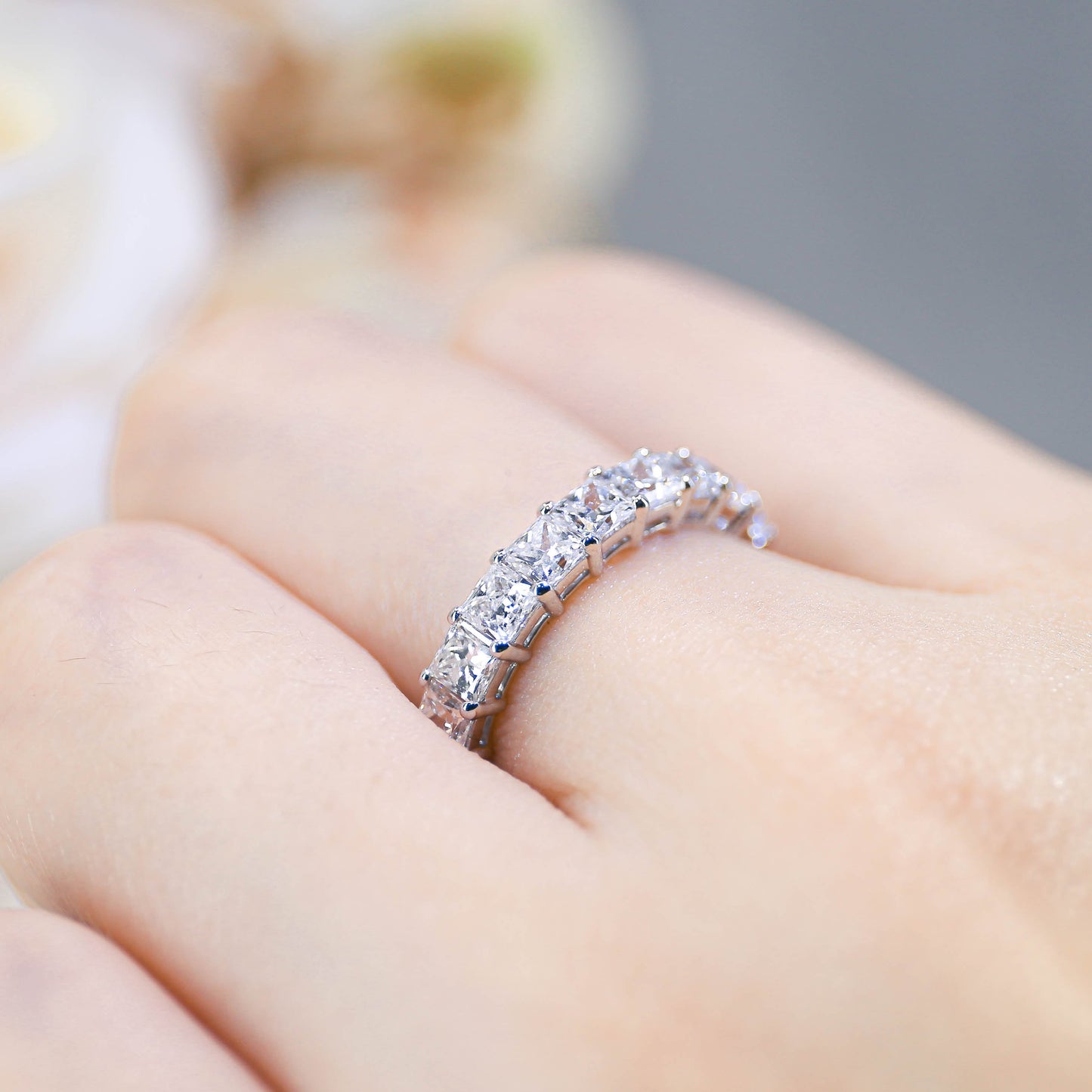 0.15ct 公主方形培育鑽石半圈線戒 <經濟之選>
