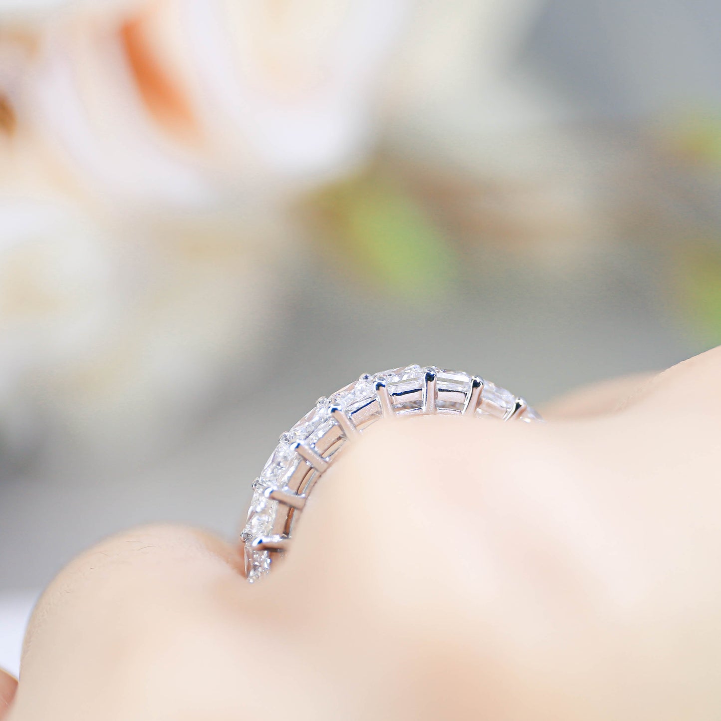 0.15ct 公主方形培育鑽石半圈線戒 <經濟之選>