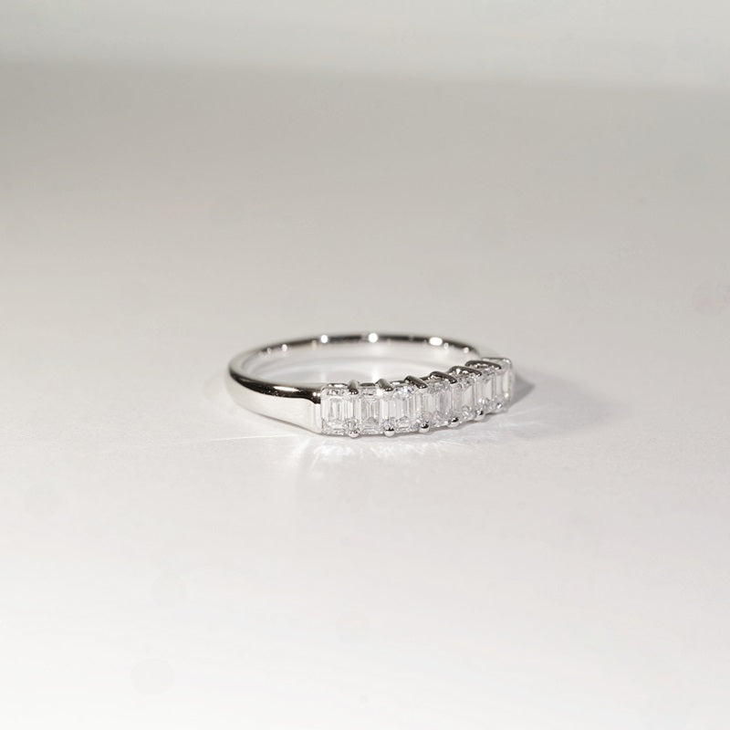 現貨 18K白金 0.762ct 祖母綠形培育鑽石 半圈鑽戒（每顆 0.10ct）
