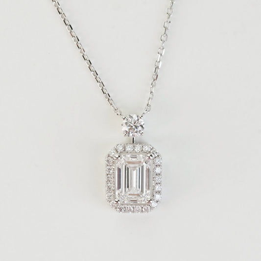 18K Gold Lab-Grown Diamond Emerald-Cut Halo Pendant | D–E / VVS | <0.50ct – 2.00ct+>