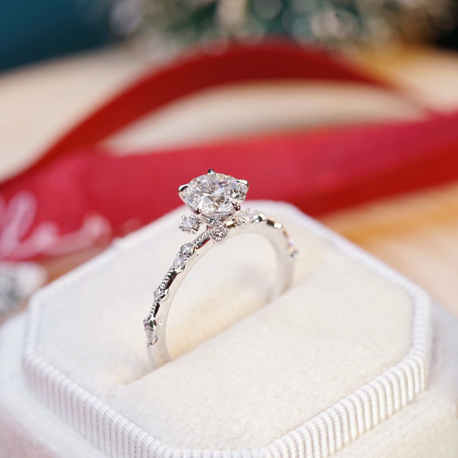 FREDERICA - Lab-Grown Diamond / Gemstone Solitaire Ring Setting | Snowflake-Inspired Gallery with Accented Stones (18K Gold / Platinum) - TMRR3491I