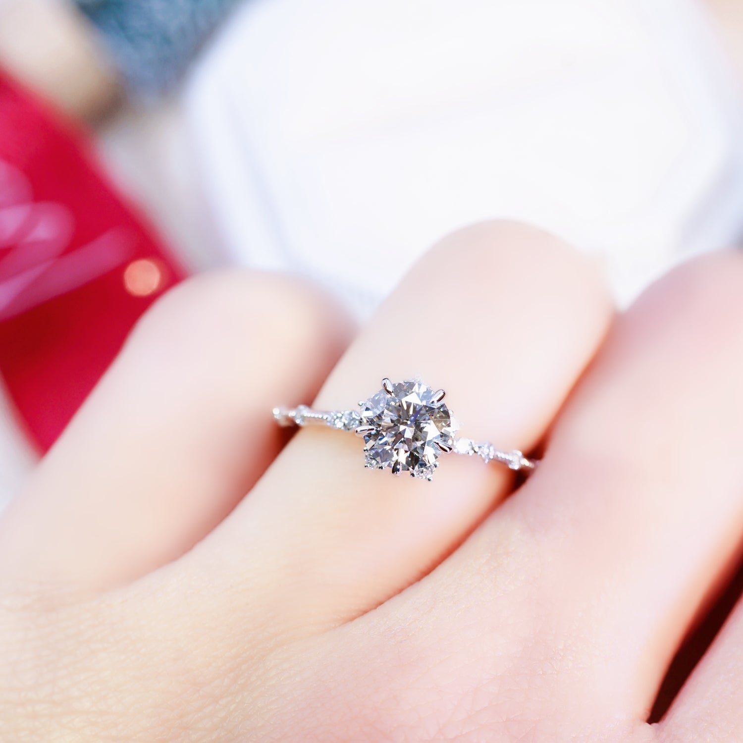 FREDERICA - Lab-Grown Diamond / Gemstone Solitaire Ring Setting | Snowflake-Inspired Gallery with Accented Stones (18K Gold / Platinum) - TMRR3491I