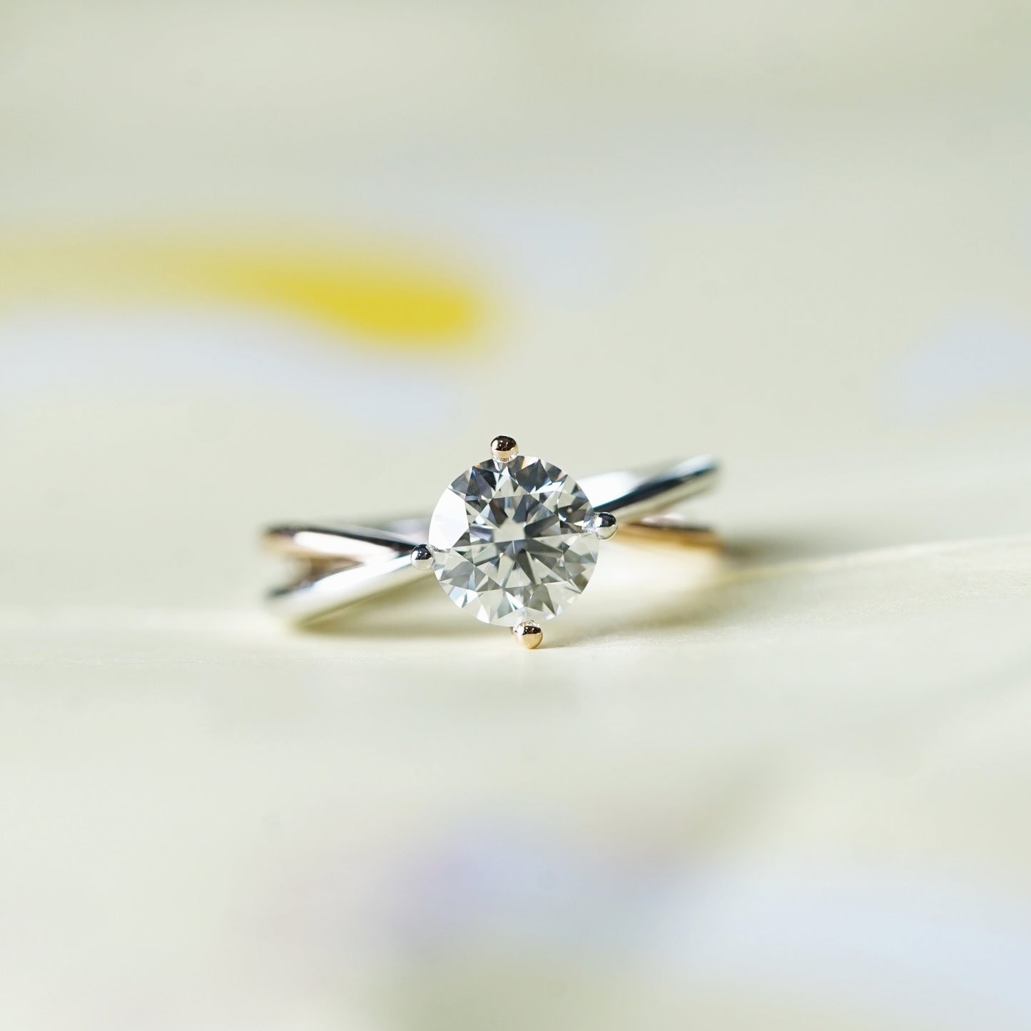 EVELYN 培育鑽石單鑽戒指托｜雙色交錯戒圈（18K 金／鉑金）– TM0037