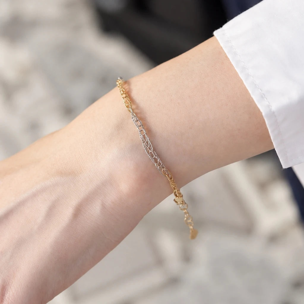 [In Stock] 18K Yellow Gold + 18K White Gold Interwoven Chain Bracelet | Approx. 2.48g | ~16cm + 3cm Extension