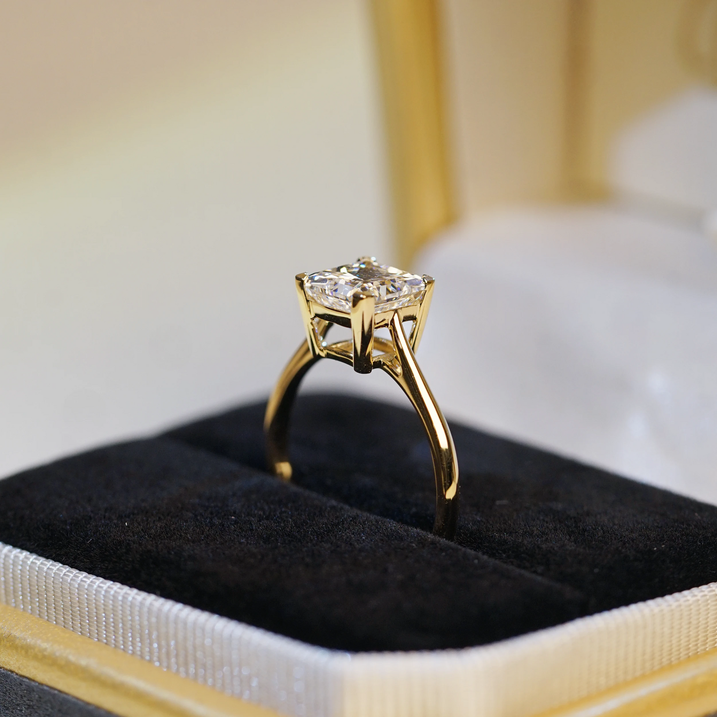 公主方形培育鑽石戒指托 | 經典四爪單鑽漸細戒圈 (18K金/鉑金) - TM0805N-0051SQ