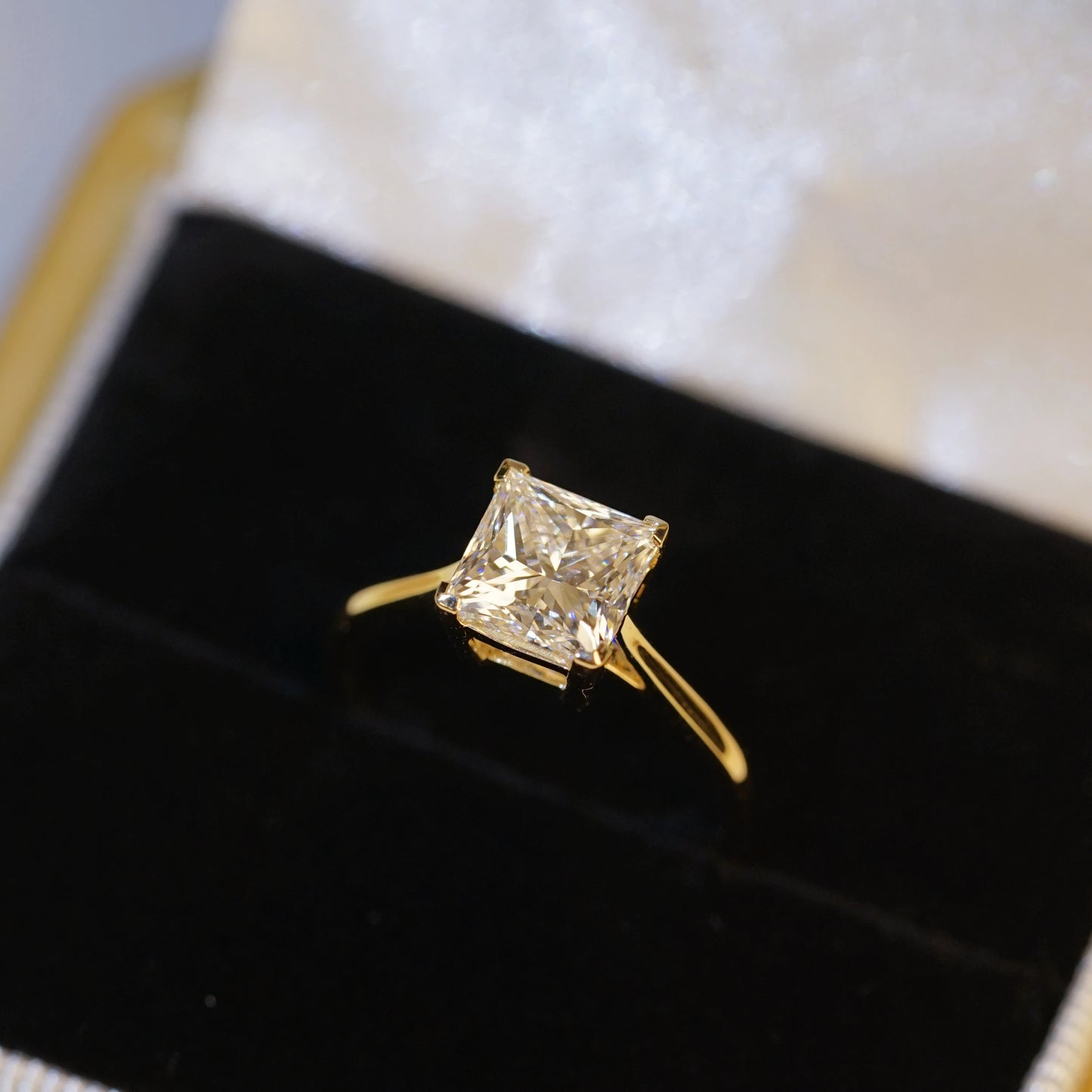 公主方形培育鑽石戒指托 | 經典四爪單鑽漸細戒圈 (18K金/鉑金) - TM0805N-0051SQ