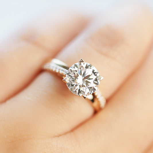 ELVA 培育鑽石戒指托｜分叉密釘鑲鑽戒圈（18K 金／鉑金）– TM0079