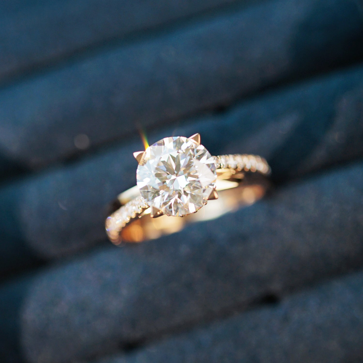 ELVA - Lab-Grown Diamond / Gemstone Ring Setting | Split Pavé Solitaire (18K Gold / Platinum) - TM0079