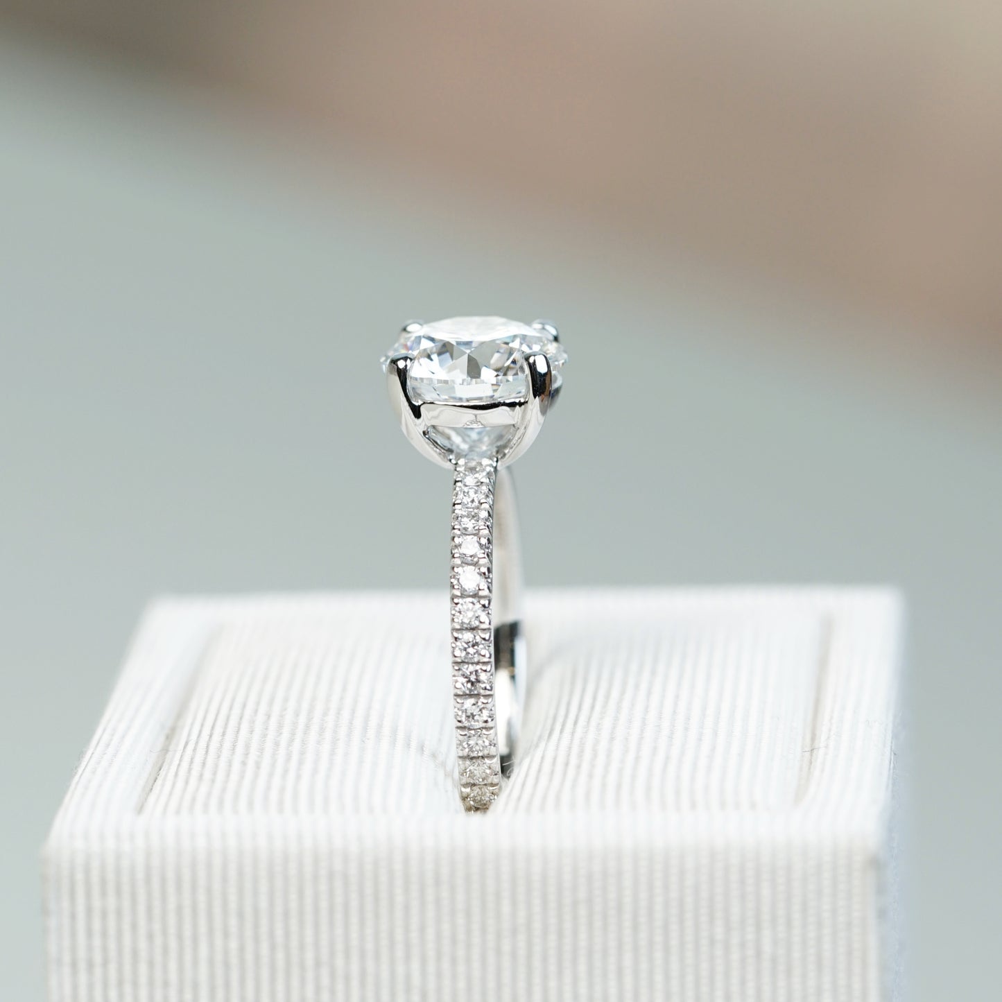 ENID 培育鑽石戒指托｜直線密釘鑲鑽戒圈（18K 金／鉑金）– TM0156