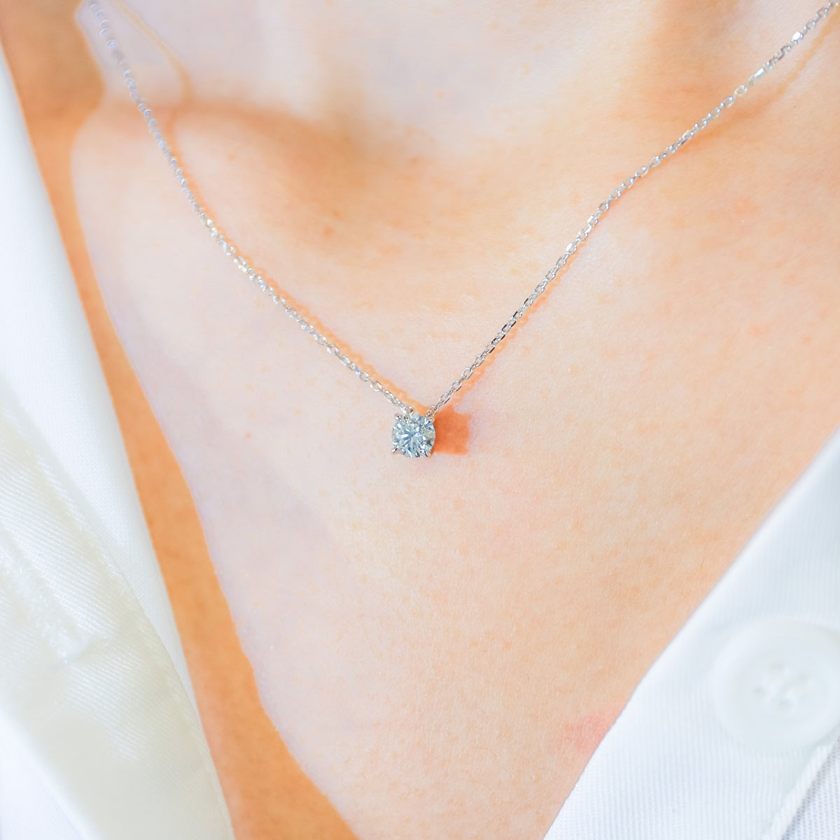 18K金圓形培育鑽石單鑽頸鏈 | D-E VVS | 經典四爪 | <總數 0.20ct - 1.50ct+>