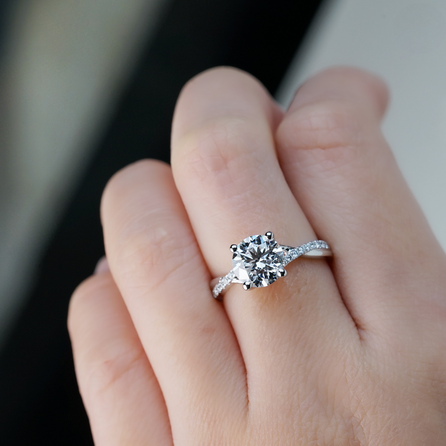 FELICIA - Lab-Grown Diamond / Gemstone Ring Setting | Twisted Pavé Band (18K Gold / Platinum) - KLR0207