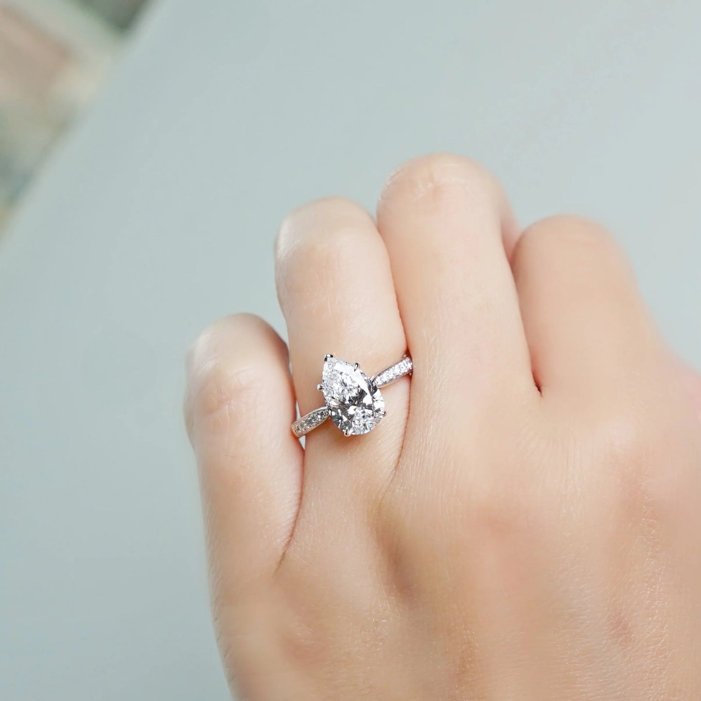 MAPLE - Pear-Cut Lab-Grown Diamond / Gemstone Pavé Ring Setting (18K Gold / Platinum) - TMRA1130PE