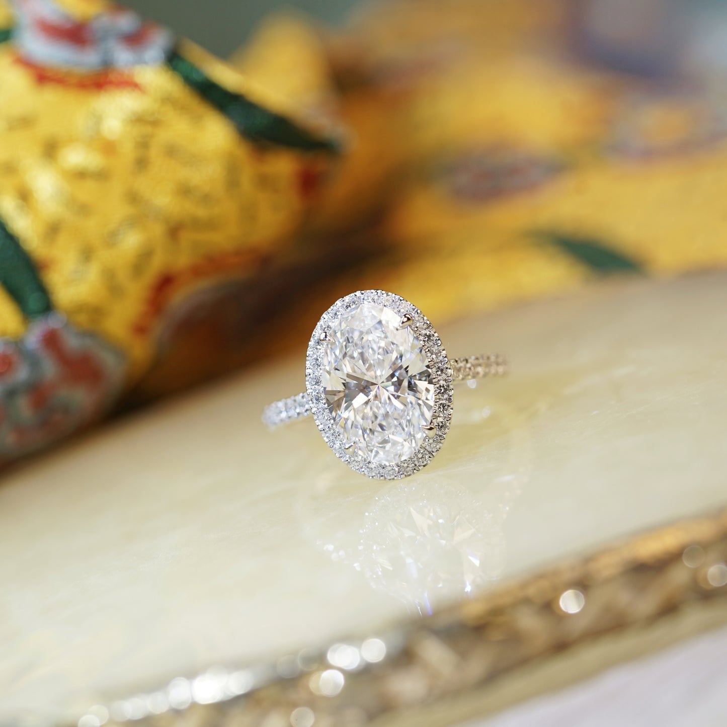 JULIET 培育鑽石戒指托｜光環鑲座配鋪鑽戒圈（18K 金／鉑金）– TMOR003