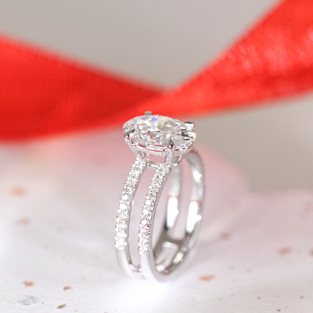 FIA - Lab-Grown Diamond / Gemstone Ring Setting | Split Pavé Band (18K Gold / Platinum) - TMRC0204