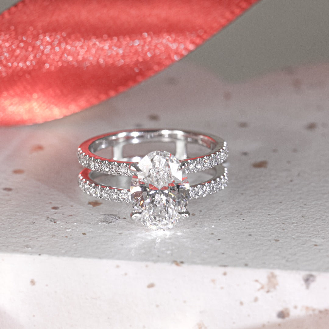 FIA - Lab-Grown Diamond / Gemstone Ring Setting | Split Pavé Band (18K Gold / Platinum) - TMRC0204