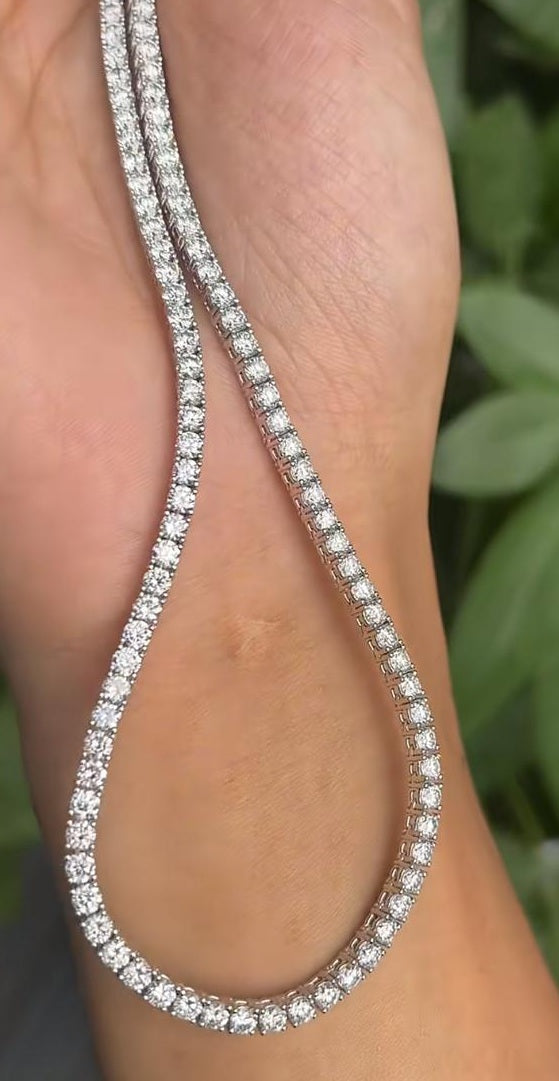 18K金圓形培育鑽石網球頸鏈 | D-F VVS-VS | 經典四爪 | <總數 7.00ct - 25.00ct+>