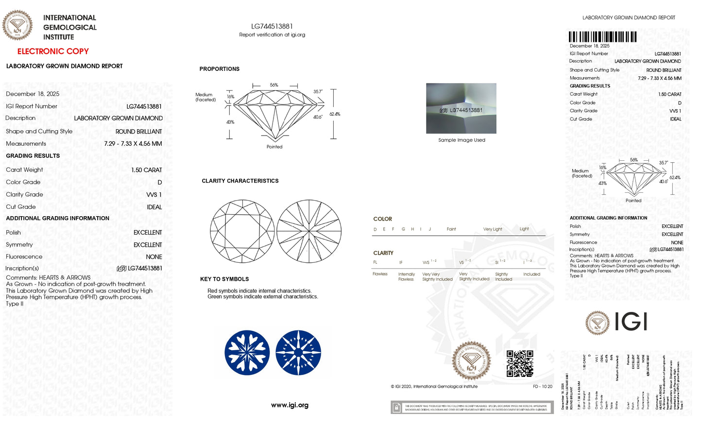 1.50 D VVS1 Ideal Ex Ex Non (LG744513881)