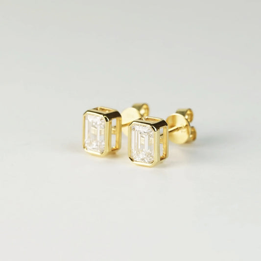 18K金祖母綠形培育鑽石耳環 | D-E VVS Ex Ex | Bezel Setting 包鑲設計 | <總數 1.00ct - 3.00ct+>