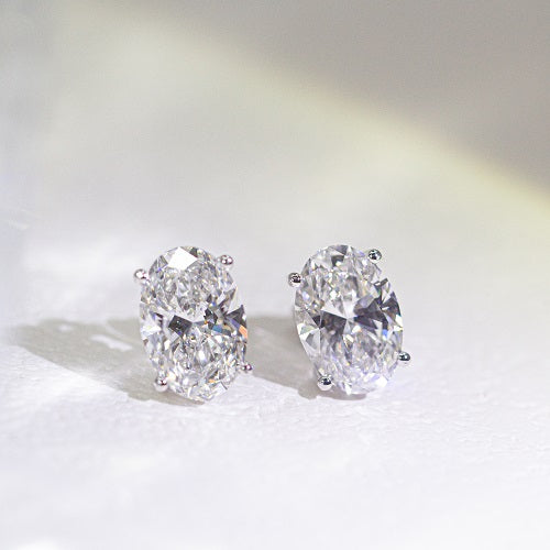 18K Gold Oval-Cut Lab-Grown Diamond Stud Earrings Setting | Classic 4-Prong (Flat-Base Setting) | FME2010OV