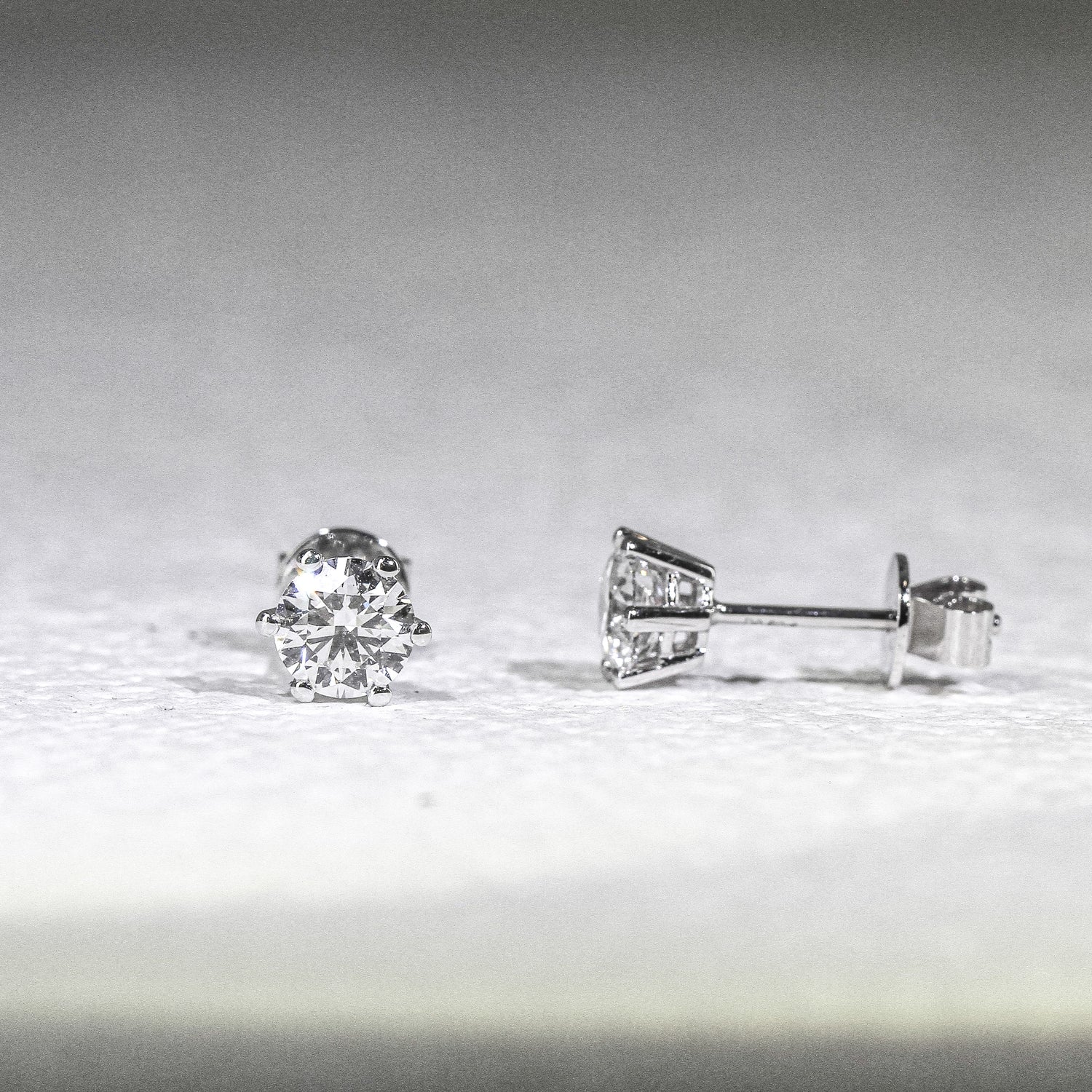 18K金圓形培育鑽石耳環 | D-E VVS Ideal Ex Ex | 經典六爪（整平底托）| <總數 0.40ct - 3.00ct+>
