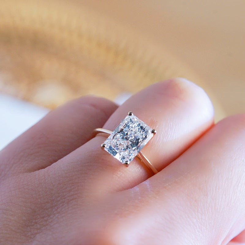 ADRAS 雷地恩形培育鑽石戒指托 | 經典四爪單鑽漸細戒圈 (18K金/鉑金) - GD0051RA