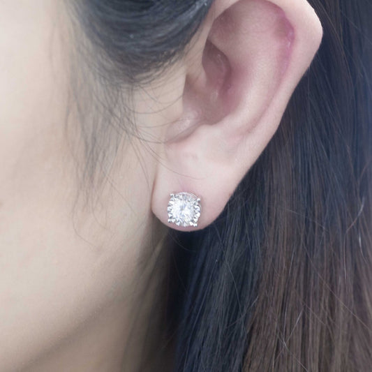 18K金圓形培育鑽石耳環 | D-E VVS Ideal Ex Ex | 經典四爪（批花放大底托）| <總數 0.60ct - 1.40ct+>