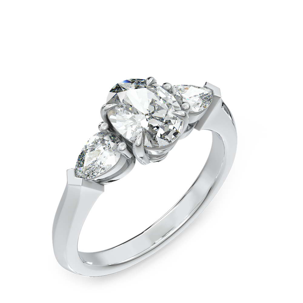 REMI - Oval-cut Lab Grown Diamond/ Gemstone Trilogy Ring Setting (18K Gold/ Platinum) - R24806OVA