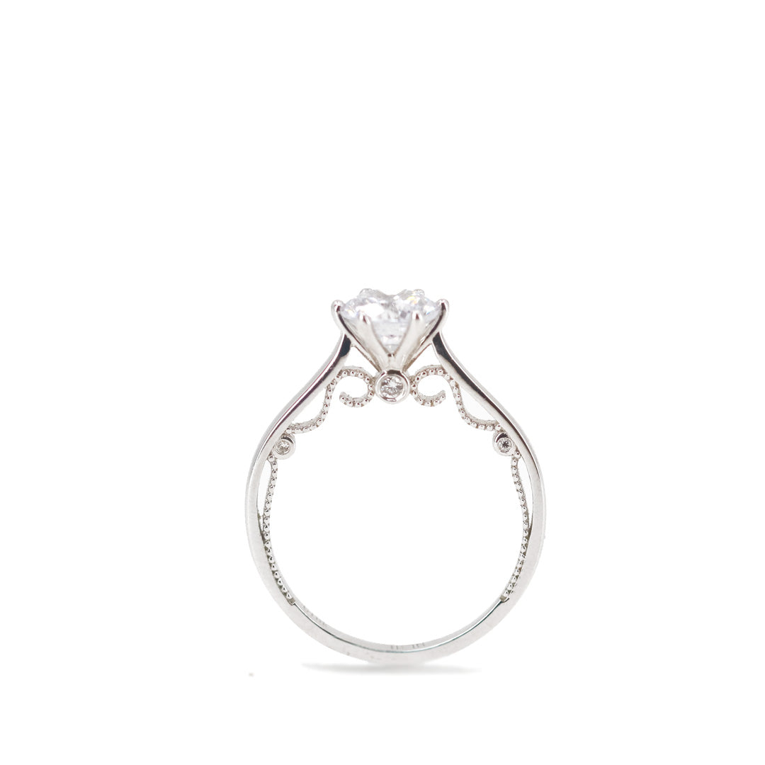 ELVIRA - Lab-Grown Diamond / Gemstone  Milgrain Solitaire Ring Setting | Hidden Lab Diamond (18K Gold / Platinum) - TM0073