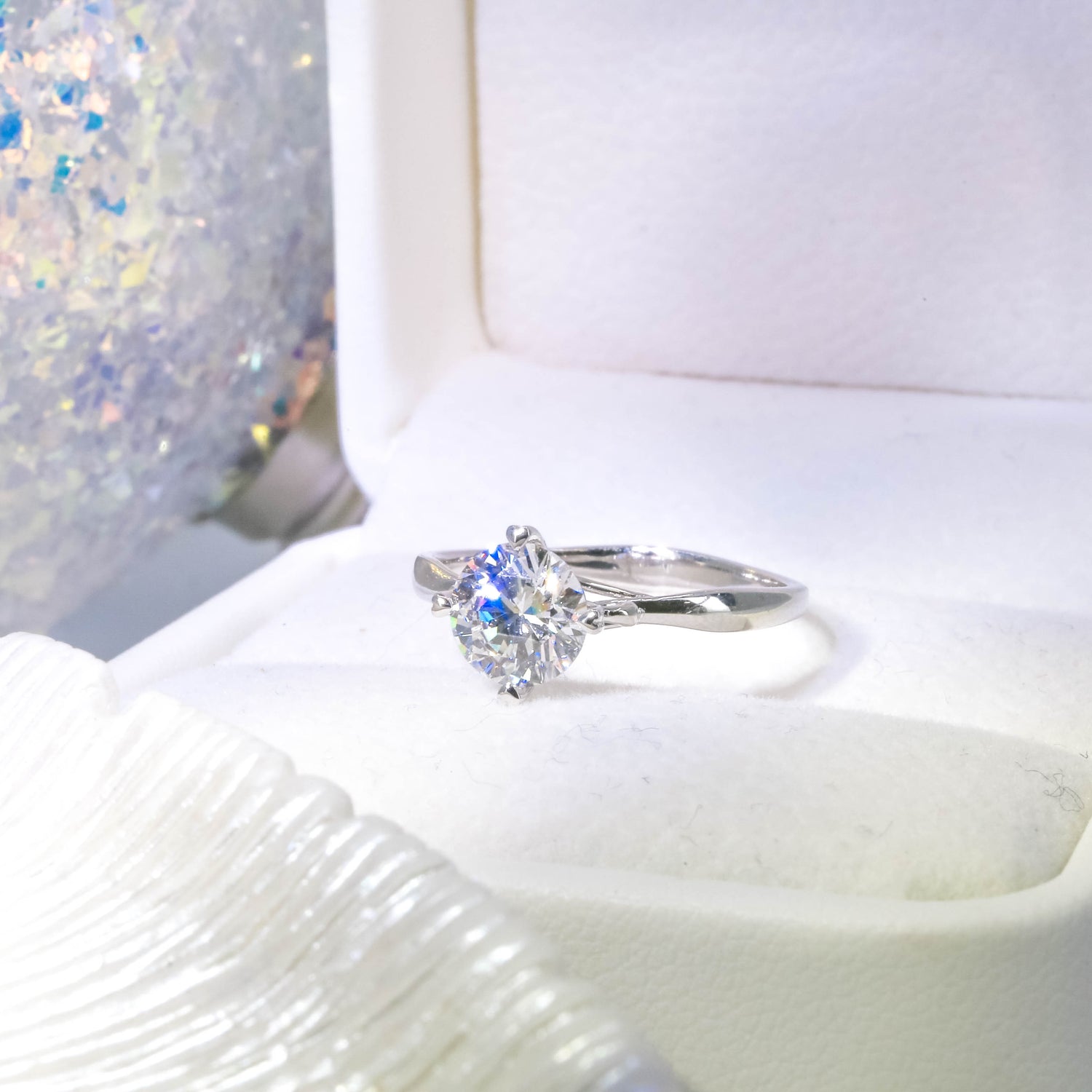 ALYSSA - 4-Prong Swan-Inspired Lab-Grown Diamond Ring Setting - Tapered Band Solitaire (18K Gold/ PT950) - TM0110C